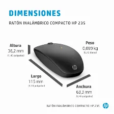 Mouse Optico Hp 235 Slim Wireless, Inalambrico, 3 Botones, 1600 Dpi, Negro