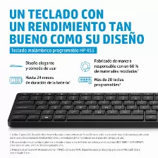 Teclado Hp Teclado Inalámbrico Programable 455 Inalámbrico, Rf Inalámbrico, Interruptor De Membrana, Negro