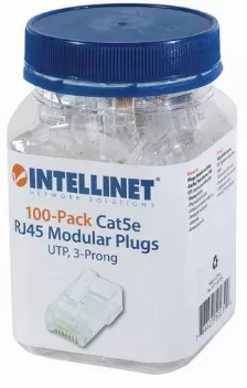 Bote De Conectores Rj45 Intellinet, Cat5e, 3 Puntas, Para Cable Solido, 100pzas