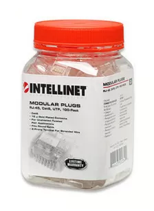 Bote De Conectores Rj45 Intellinet, Cat5e, 3 Puntas, Para Cable Solido, 100pzas