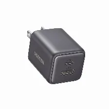 Cargador Ugreen 20w, Gan, 1x Usb-c, 1x Usb-a, Negro