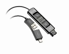 Adaptador Qd Hp Poly Da85 786c7aa/ Adaptador Digitales Qd Usb-a Y Usb-c, Botones De Volumen, Mute , Llamada Y Pausa Color Negro