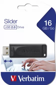 Memoria Usb Verbatim 16gb, Slider Uso Rudo, Retractil, Usb 2.0, Negro