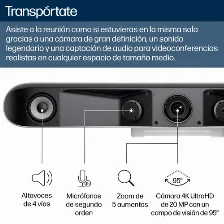 Video Conferencia Hp Poly Barra De Video Usb Poly Studio V52 Cámara única, 4k Ultra Hd, 3840 X 2160, Micrófono, Blanco