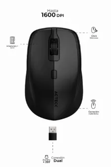 Mouse Optico Inalambrico Acteck Optimize Trip Mi670,1600 Dpi, Receptor Usb 2.0 2.4ghz, 4 Botones, Incluye Bateria Aa, Color Negro
