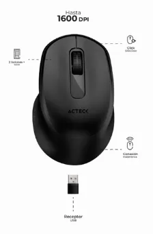 Mouse Optico Inalambrico Acteck Optimize Ergo Mi470, 1600dpi, Click Silencioso, 2.4ghz, Receptor Usb, Incluye Bateria Aa, Color Negro