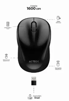 Mouse Optico Inalambrico Acteck Optimize Trip Mi480, Diseno Portable, 1600 Dpi, Receptor Usb, Color Negro