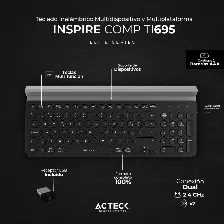 Teclado Inalambrico Acteck Inspire Comp Ti695, Conexion Dual (bluetooth O Receptor Usb 2.4ghz), Formato Completo, Negro
