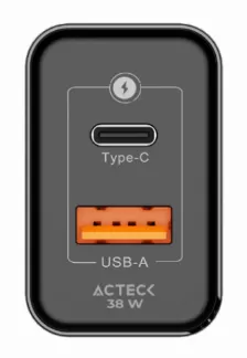 Cargador Acteck Energon Cp440 Carga Rapida, 1x Usb-a, 1x Usb-c, 40w, Negro