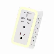 Multicontactos Acteck Energon Lumina Cp515, 2x Usb-c, 2x Usb, 7 Contactos, Touch, Con Iluminacion, Blanco