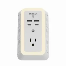 Multicontactos Acteck Energon Lumina Cp515, 2x Usb-c, 2x Usb, 7 Contactos, Touch, Con Iluminacion, Blanco