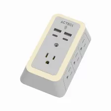Multicontactos Acteck Energon Lumina Cp515, 2x Usb-c, 2x Usb, 7 Contactos, Touch, Con Iluminacion, Blanco