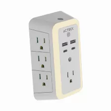 Multicontactos Acteck Energon Lumina Cp515, 2x Usb-c, 2x Usb, 7 Contactos, Touch, Con Iluminacion, Blanco
