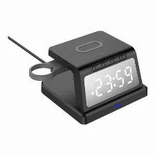 Cargador Inalambrico Qi Acteck Energon S-mate Ci730, Reloj Digilal, Usb, 15w, Negro