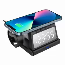 Cargador Inalambrico Qi Acteck Energon S-mate Ci730, Reloj Digilal, Usb, 15w, Negro