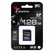 Memoria Sdxc Adata 128gb, Cl10, V30, 4k Uhd, 100 Mb/ps, Negro/azul