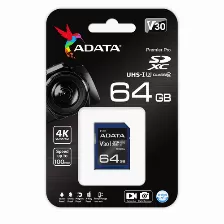 Memoria Sdxc Adata, 64gb, Cl10, V30, 4k, Uhd, Negro/azul