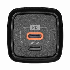 Cargador Vorago Au-402-bk 110v ~ 240v, Teléfono Móvil, Interior, 2usb-c, Carga Rápida, 45 W, Negro