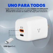 Cargador Vorago Au-402-wh 110v ~ 240v, Teléfono Móvil, Interior, 2usb-c, Carga Rápida, 45 W, Blanco