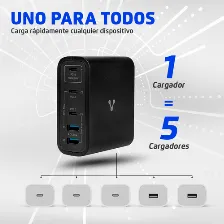 Cargador Vorago Au-600, 100w, 2/usb-a 3.0, 3/usb-c 3.0, Carga Rapida, Negro