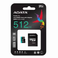 Memoria Micro Sd Adata, 512gb, Premier Pro Xc Uhs-i, Clase 10, Con Adaptador Sd, 100 Mb/s, 80mb/s