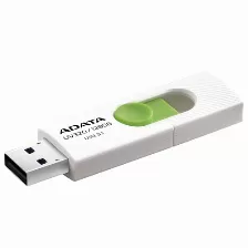 Memoria Usb Adata Uv320 128gb, 3.2 Gen 1 3.1, Factor De Forma Deslizar, Color Verde, Blanco