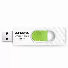Memoria Usb Adata Uv320 128gb, 3.2 Gen 1 3.1, Factor De Forma Deslizar, Color Verde, Blanco