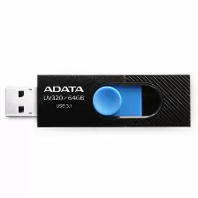 Memoria Usb Adata Uv320 64gb, Usb 3.2 Gen 1, Factor De Forma Deslizar, Color Negro/azul (auv320-64g-rbkbl)
