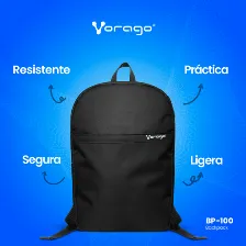Mochila Vorago Bp-100 2 Compartimentos, Para Laptop Hasta 15.6 Pulgadas, Poliester, Color Negro