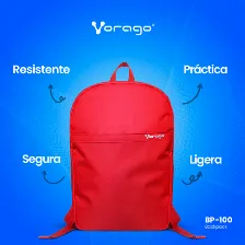Mochila Vorago Bp-100 2 Compartimentos, Para Laptop Hasta 15.6 Pulgadas, Poliester, Color Rojo