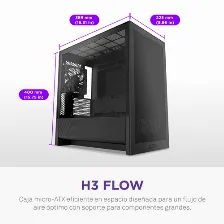 Gabinete Nzxt H3 Flow Midi Tower, Micro-atx, Mini-itx, Vent. 1x120 Mm, Negro
