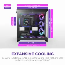 Gabinete Nzxt H9 Flow Rgb+, Midi Tower, E-atx, Atx, Micro-atx, Mini-itx, 3 Ventiladores, Negro