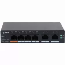 Switch Dahua Poe 6 Puertos Administrable, 4 Puertos Poe 10/100, 2x Puertos Uplink 10/100/1000, 60 Watts