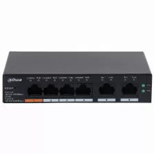 Switch Dahua 6 Puertos Gigabit Ethernet, 4 Puertos Poe 10/100/1000 + 2 Puertos Uplink, 60w, 12 Gbit/s