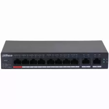 Switch Dahua 10 Puertos Fast Ethernet, 8 Puertos Poe 10/100/1000 + 2 Puertos Uplink, 110w, 5.6gbits