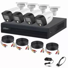 Kit De Vigilancia Dahua Cctv, Dvr 4 Canales, 4 Camaras Full Color, 2mp, Ip67, Con Accesorios