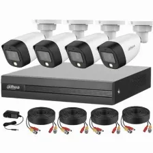 Kit De Vigilancia Dahua Cctv, Dvr 4 Canales, 4 Camaras Full Color Con Microfono, 2mp, Ip67, Con Accesorios
