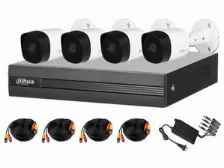 Kit De Vigilancia Dahua Cctv, Dvr 4 Canales, 4 Camaras Bala, 5mp, Ip67, Con Accesorios