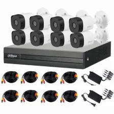 Kit De Vigilancia Dahua Cctv, Dvr 8 Canales, 8 Camaras Bala, 2mp, Ip67, Con Accesorios