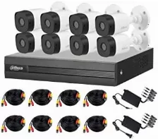Kit De Vigilancia Dahua Cctv, Dvr 8 Canales, 8 Camaras Bala Metalicas, 2mp, Ip67, Con Accesorios
