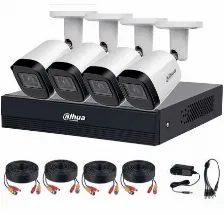 Kit De Vigilancia Dahua Cctv, Dvr 4 Canales 2mp, 4 Camaras Bala, Wizsense Con Ia, Audio Bidireccional
