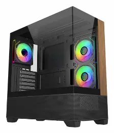 Gabinete Cooler Master Elite 690 Wood Midi Tower, Soporta Itx, M-atx, Atx, 3 Ventiladores, Negro