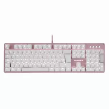 Teclado Mecanico Game Factor Kbg400, Switch Kred Blue, Retroilumando, Usb 1.8 Metros, Color Rosa/blanco