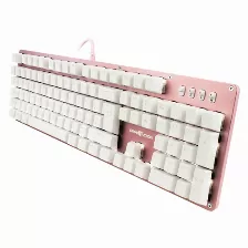 Teclado Mecanico Game Factor Kbg400, Switch Kred Blue, Retroilumando, Usb 1.8 Metros, Color Rosa/blanco