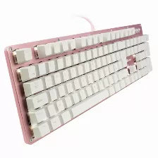 Teclado Mecanico Game Factor Kbg400, Switch Kred Blue, Retroilumando, Usb 1.8 Metros, Color Rosa/blanco