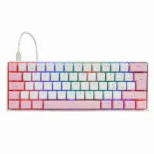 Teclado Mecanico Game Factor Kbg560, Usb 1.5m, Rgb, Teclas Blanco Y Rosa, Switch Gateron Rojo