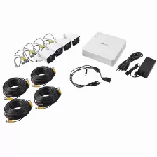 Kit De Vigilancia Hilook Cctv, Dvr 4 Canales, 4 Camaras Bala, 1mp, Ip66, Con Accesorios