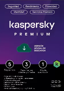 Licencia Kaspersky Premium + Customer Support/ 5 Dispositivos/ 3 Cuentas Kpm/ 1 Ano/ Base