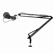 Brazo Para Microfono Gamefactor Mag500, Metalico, Flexible, Universal, Clip Para Escritorio, Hasta 2kg, Negro