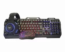 Kits Naceb Technology Na-0925 Teclado Usb, 105 Teclas, Iluminación Si, Mouse Usb, 2400 Dpi, Auriculares Tipo Diadema, 3,5 Mm, Total 4 Pieza(s), Color Negro, Rojo